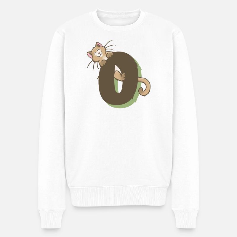 Katze Zahl 0 - Männer Premium Bio Pullover - Weiß