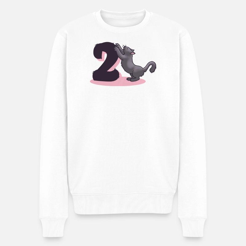 Katze Zahl 2 - Männer Premium Bio Pullover - Weiß