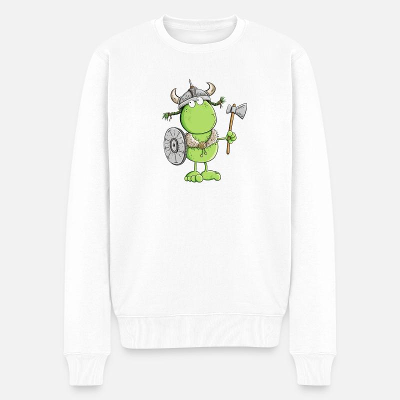 Lustiger Frosch Wikinger - Männer Premium Bio Pullover - Weiß
