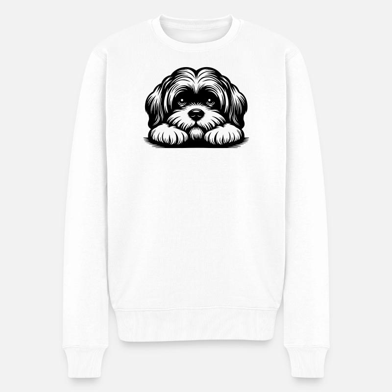 Lhasa Apso Kopf mit Pfoten - Männer Premium Bio Pullover - Weiß