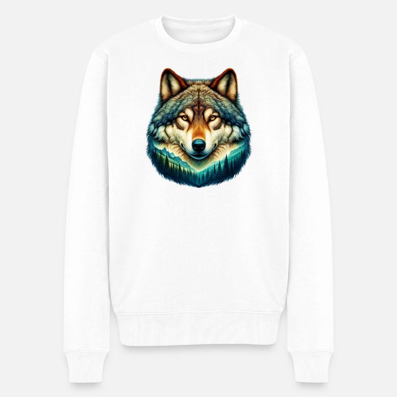 Wolf - Männer Premium Bio Pullover - Weiß