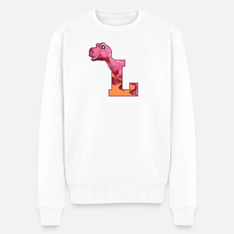 L - DINOSAURIER, Personalisierbar - Männer Premium Bio Pullover - Weiß