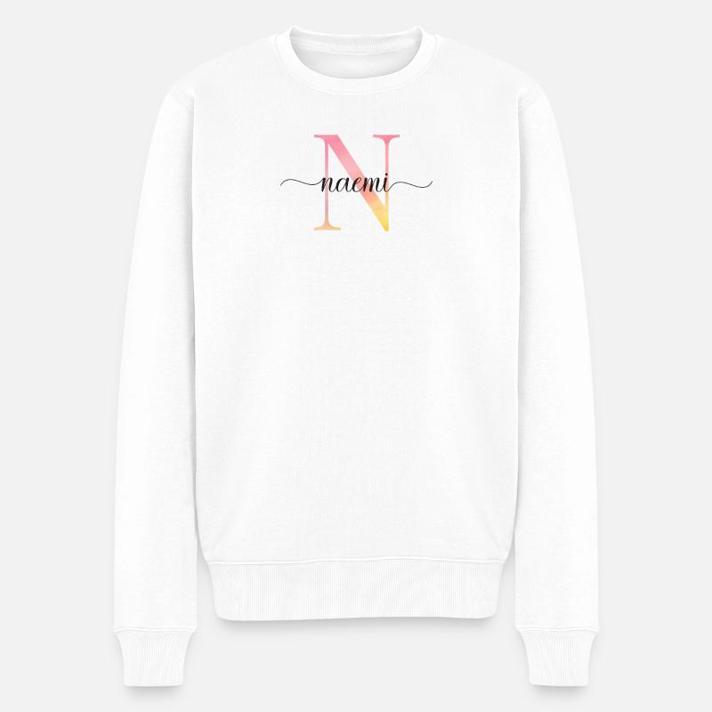 N | Monogramme | Nom | Naemi |Aquarelle - Pull Premium bio Homme - blanc