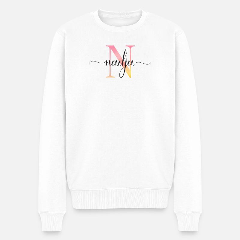 N | Monogramme | Nom | Nadja |Aquarelle - Pull Premium bio Homme - blanc