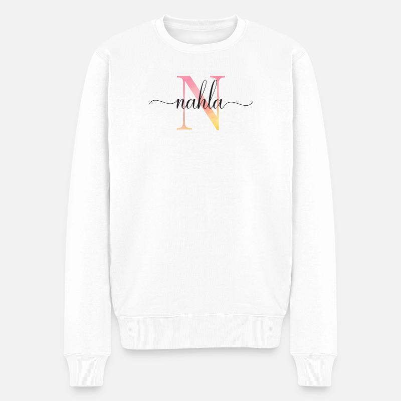 N | Monogramme | Nom | Nahla |Aquarelle - Pull Premium bio Homme - blanc