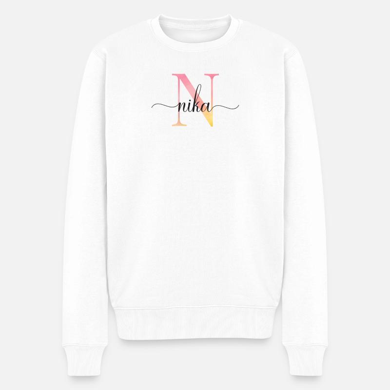 N | Monogramme | Nom | Nika |Aquarelle - Pull Premium bio Homme - blanc