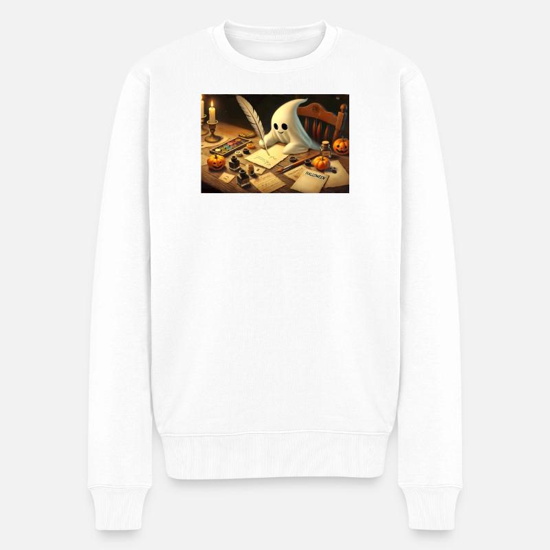 charmanter Geist schreibt Halloween-Einladungen - Männer Premium Bio Pullover - Weiß