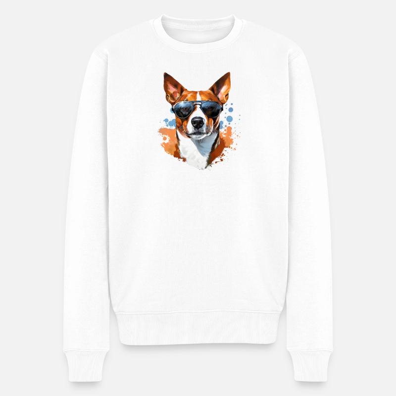 Basenji mit Sonnenbrille - Männer Premium Bio Pullover - Weiß