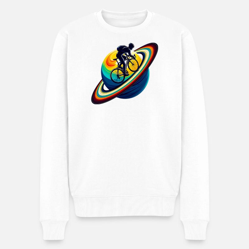 Radfahrer auf dem Saturn - Männer Premium Bio Pullover - Weiß