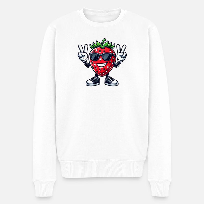Süße Erdbeere Cartoon Peace Frucht Fruchtig - Männer Premium Bio Pullover - Weiß