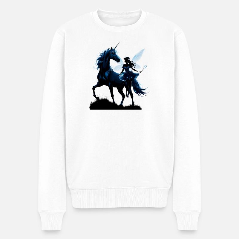 Die Fee und das Einhorn: Ein nächtliches Abenteuer. - Männer Premium Bio Pullover - Weiß