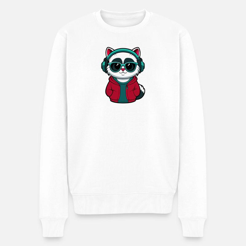 Coole Katze mit Kapuzenpullover und Brille Design - Männer Premium Bio Pullover - Weiß