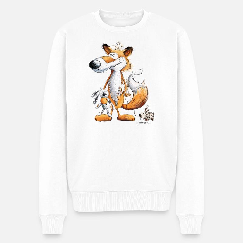 Fuchs Mit Spielzeug Hase Und Kuscheltier - Männer Premium Bio Pullover - Weiß
