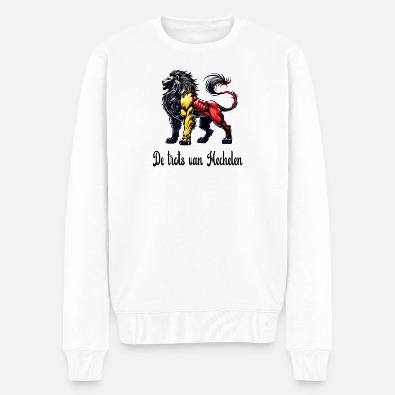 Mechelen Löwe Flaggen Design - Männer Premium Bio Pullover - Weiß