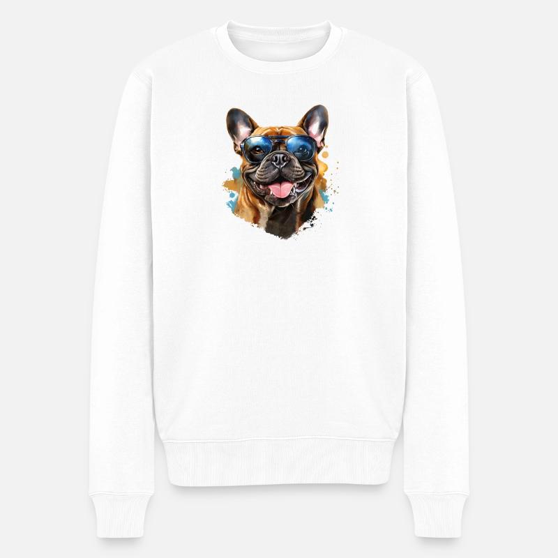 Frenchie avec lunettes de soleil - Pull Premium bio Homme - blanc