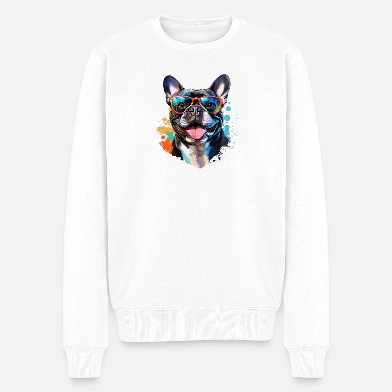 Frenchie avec lunettes de soleil - Pull Premium bio Homme - blanc