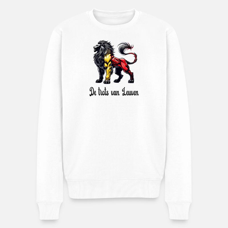 Leuven Löwe Flaggen Design - Männer Premium Bio Pullover - Weiß