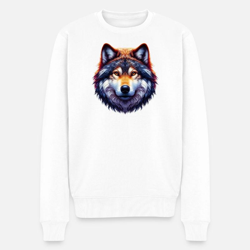 Wolf - Männer Premium Bio Pullover - Weiß