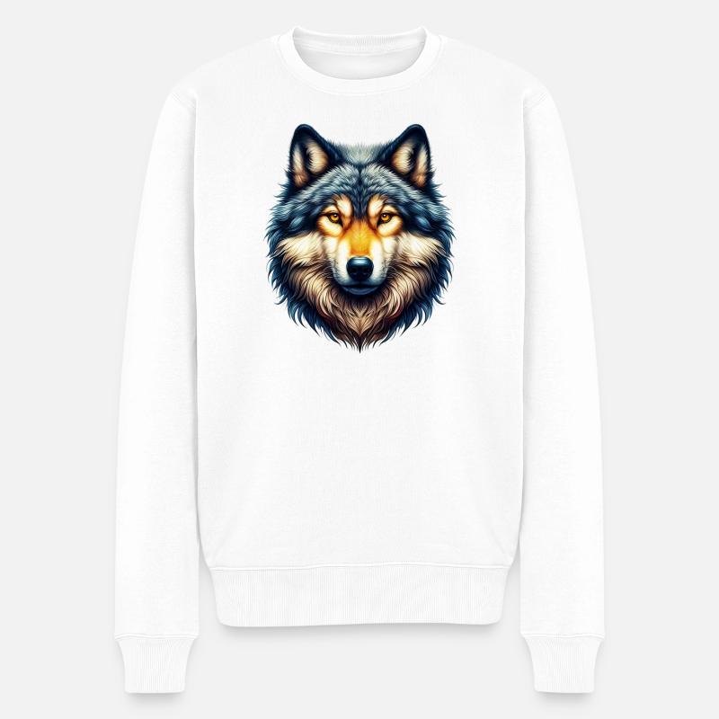 Wolf - Männer Premium Bio Pullover - Weiß