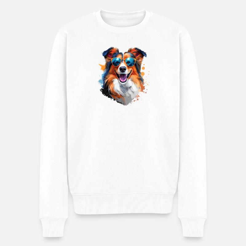 Sheltie mit Sonnenbrille - Männer Premium Bio Pullover - Weiß
