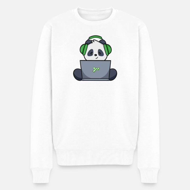 Gaming Panda mit grünem Headset - Männer Premium Bio Pullover - Weiß