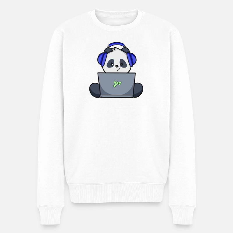 Gaming Panda avec casque bleu - Pull Premium bio Homme - blanc