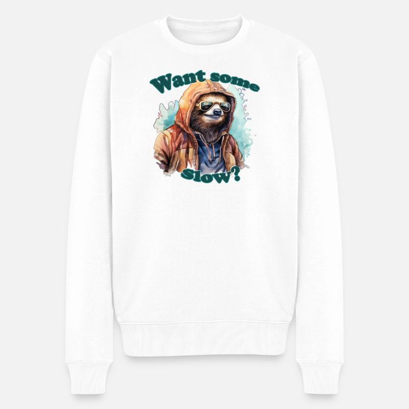 Faultier Bunte Wasserfarben Text - Männer Premium Bio Pullover - Weiß