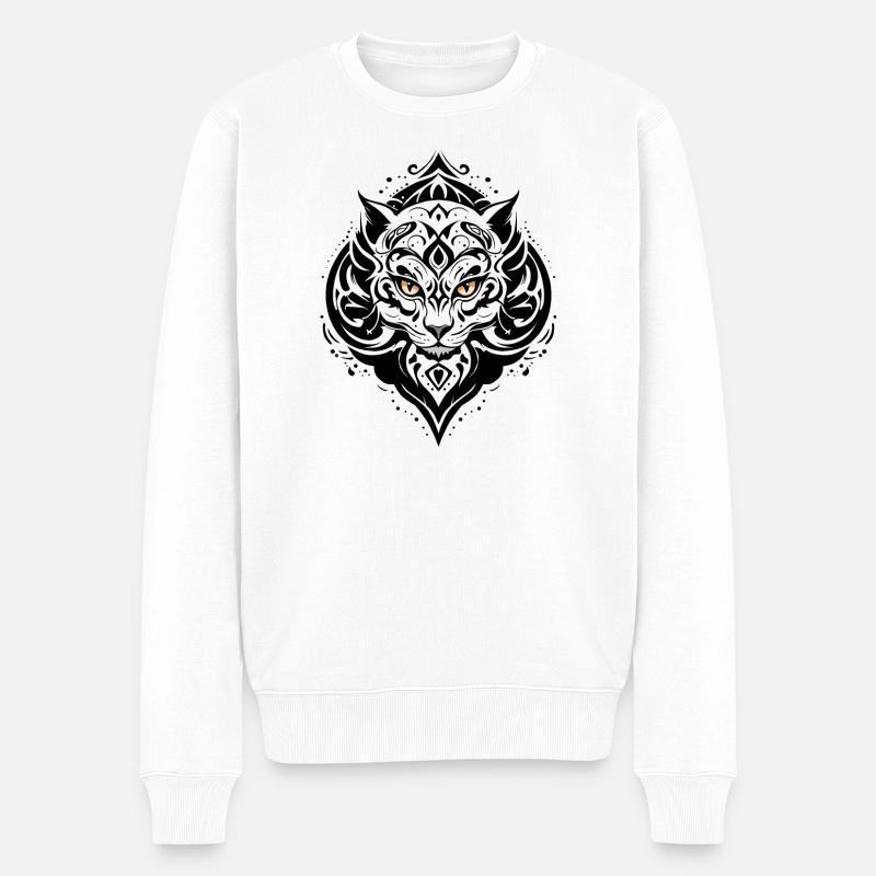 KATZE TATTOO SCHWARZ - Männer Premium Bio Pullover - Weiß