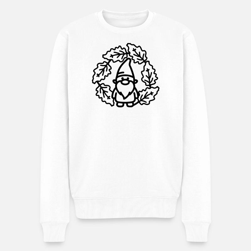 Zwerg im Blätterkranz - Männer Premium Bio Pullover - Weiß