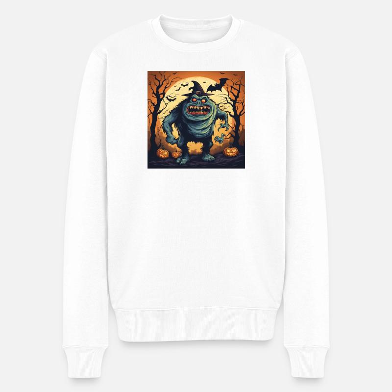 halloween, monstre effrayant, citrouille - Pull Premium bio Homme - blanc