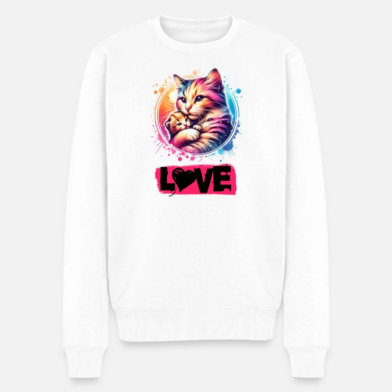Schöne Katze mit einem Kitten - Katzen sind Liebe. - Männer Premium Bio Pullover - Weiß
