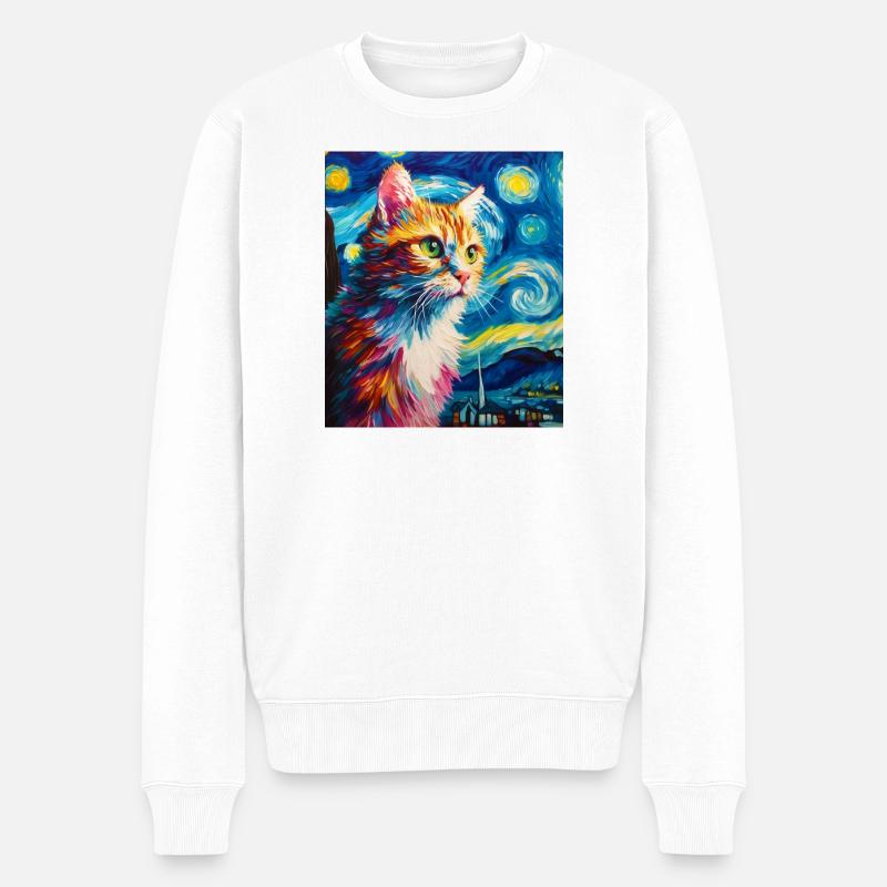 Katze - Männer Premium Bio Pullover - Weiß