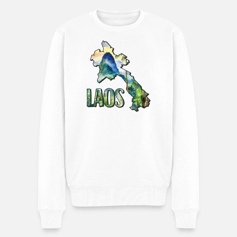 Carte à l’aquarelle du Laos - Pull Premium bio Homme - blanc