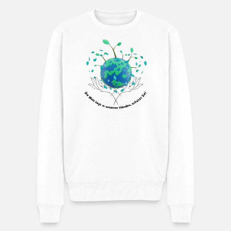 Die Welt liegt in unseren Händen, schütze Sie! - Männer Premium Bio Pullover - Weiß
