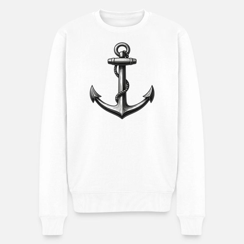 Klassischer Anker in Schwarzweiß - Männer Premium Bio Pullover - Weiß