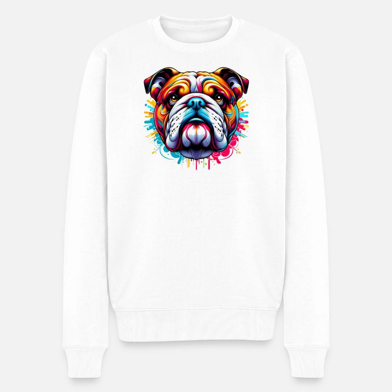 Englische Bulldogge Hund - Männer Premium Bio Pullover - Weiß