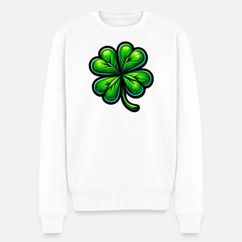 Vierblättriges Kleeblatt - Männer Premium Bio Pullover - Weiß