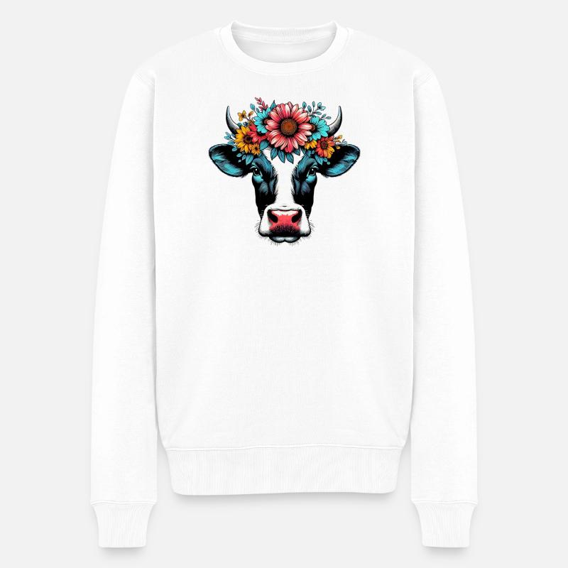 Kuh - Männer Premium Bio Pullover - Weiß