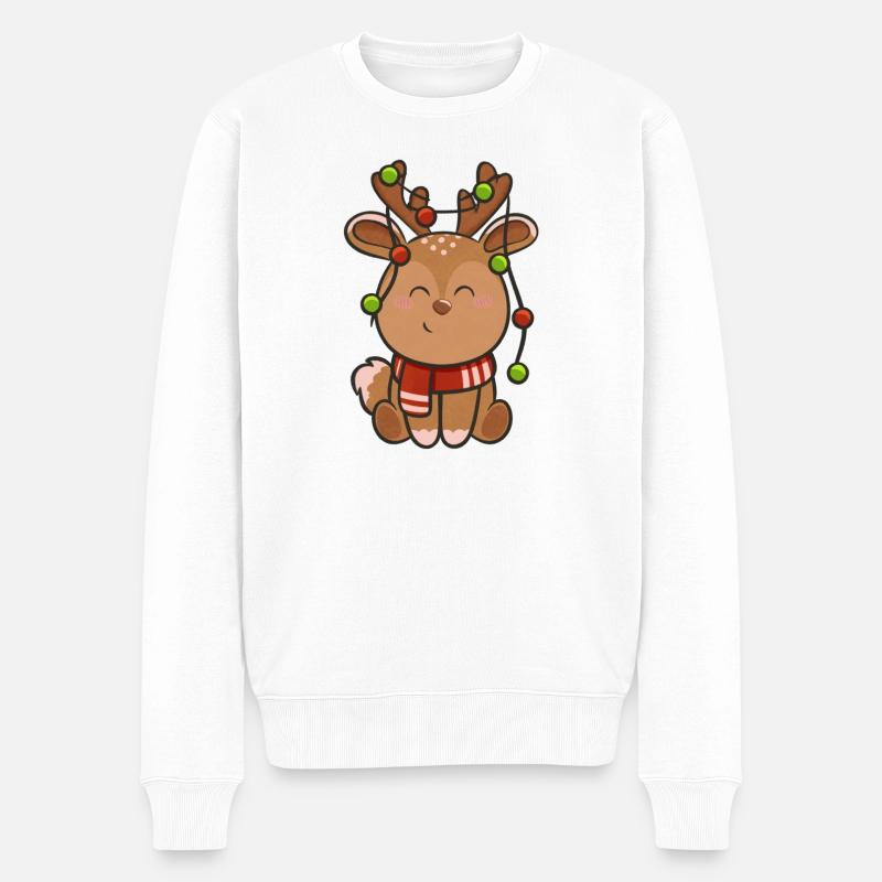 Mignon renne avec des guirlandes lumineuses - Pull Premium bio Homme - blanc