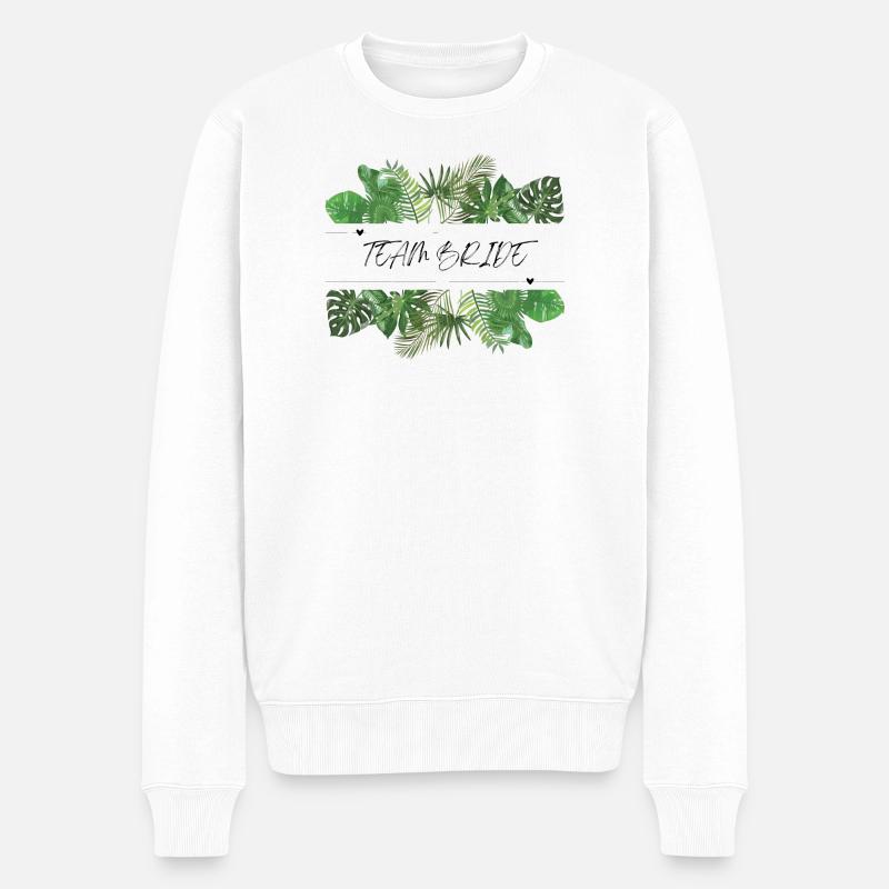 Team Bride Grüne Palmenblätter - Männer Premium Bio Pullover - Weiß