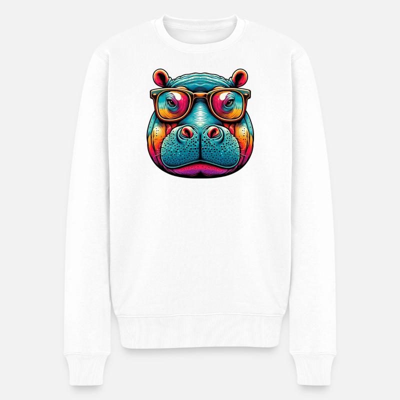 Nilpferd - Männer Premium Bio Pullover - Weiß