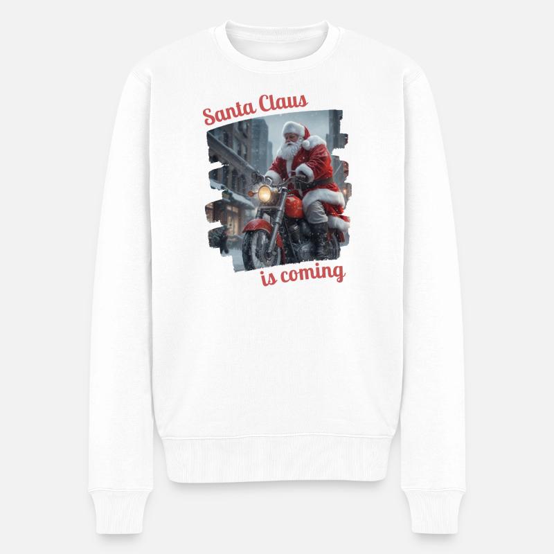 Santa Claus is coming - Weihnachtsmann Motorrad - Männer Premium Bio Pullover - Weiß