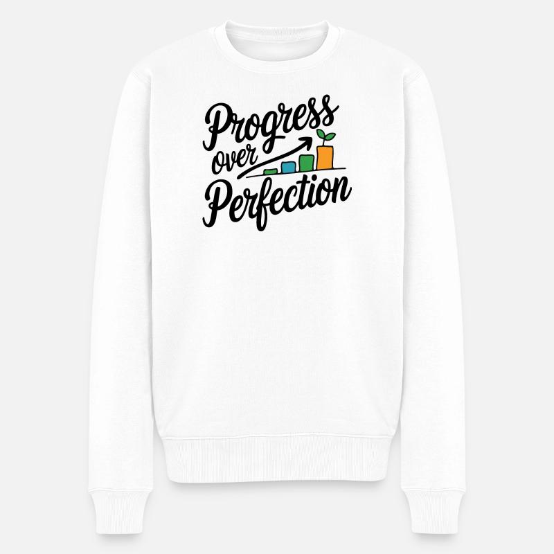 Wachstumsdiagramm "Fortschritt über Perfektion" - Männer Premium Bio Pullover - Weiß