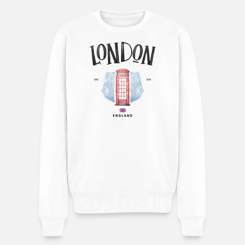 Londres Red Phone Booth Aquarelle - Pull Premium bio Homme - blanc