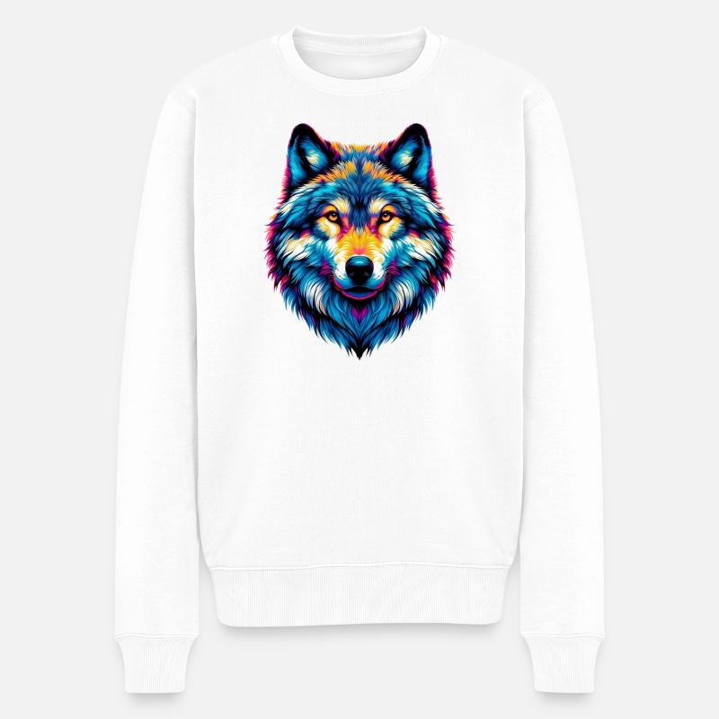 Wolf - Männer Premium Bio Pullover - Weiß