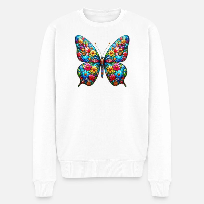 Schmetterling - Männer Premium Bio Pullover - Weiß