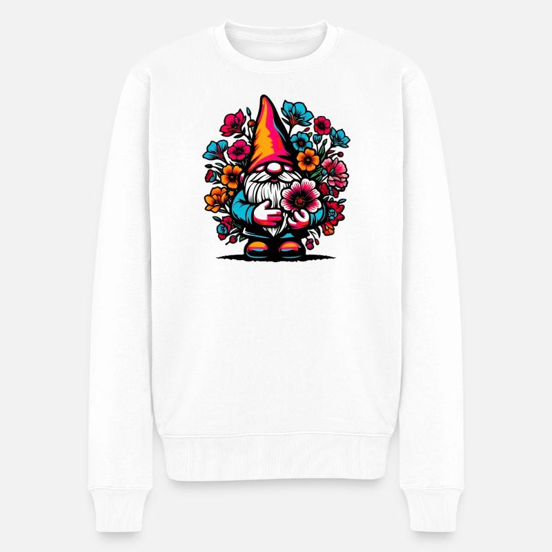 Zwerg mit Blumen - Männer Premium Bio Pullover - Weiß