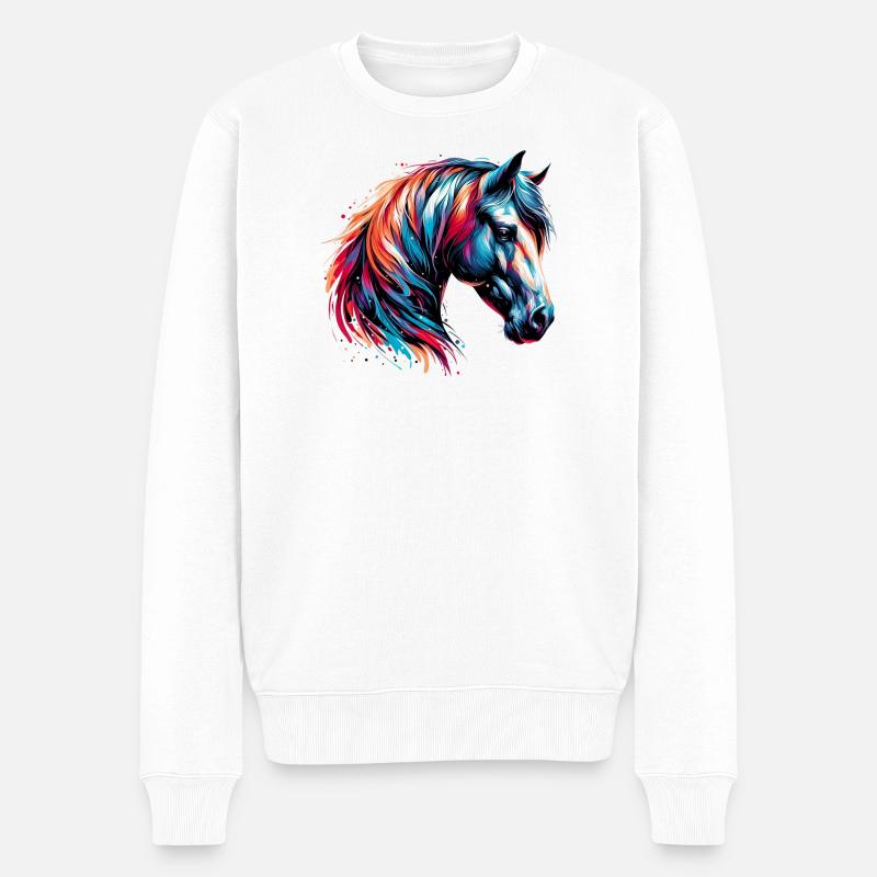 Pferd - Männer Premium Bio Pullover - Weiß