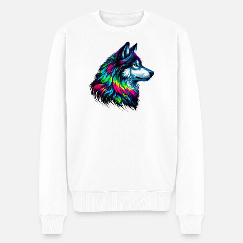 Wolf - Männer Premium Bio Pullover - Weiß
