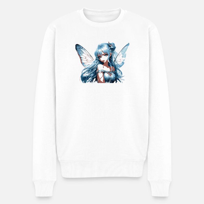 Blauer Feenflügel mit Blumen - Männer Premium Bio Pullover - Weiß